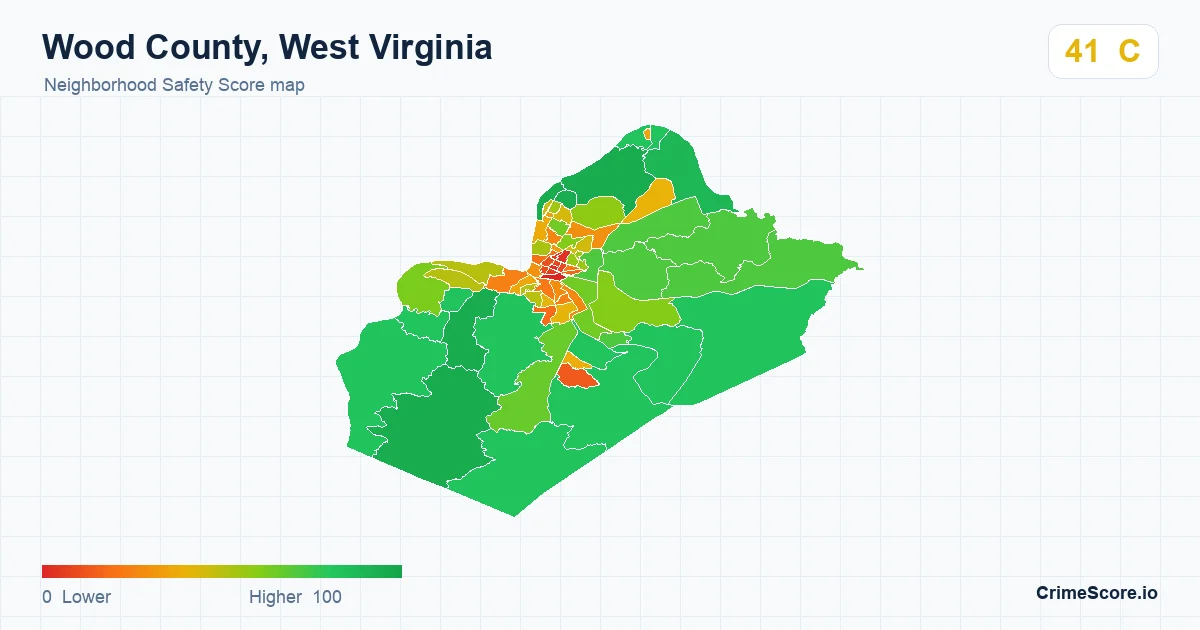 Wood County, West Virginia neighborhood Safety Score map by Census block group