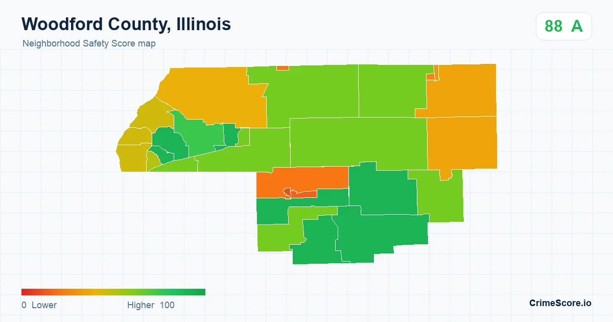 Woodford County, Illinois neighborhood Safety Score map by Census block group