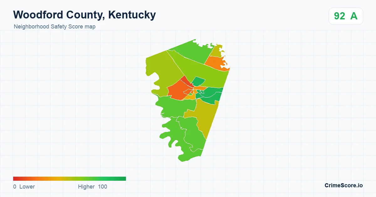 Woodford County, Kentucky neighborhood Safety Score map by Census block group