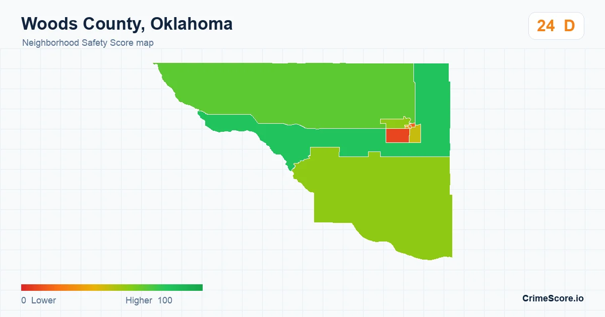 Woods County, Oklahoma neighborhood Safety Score map by Census block group