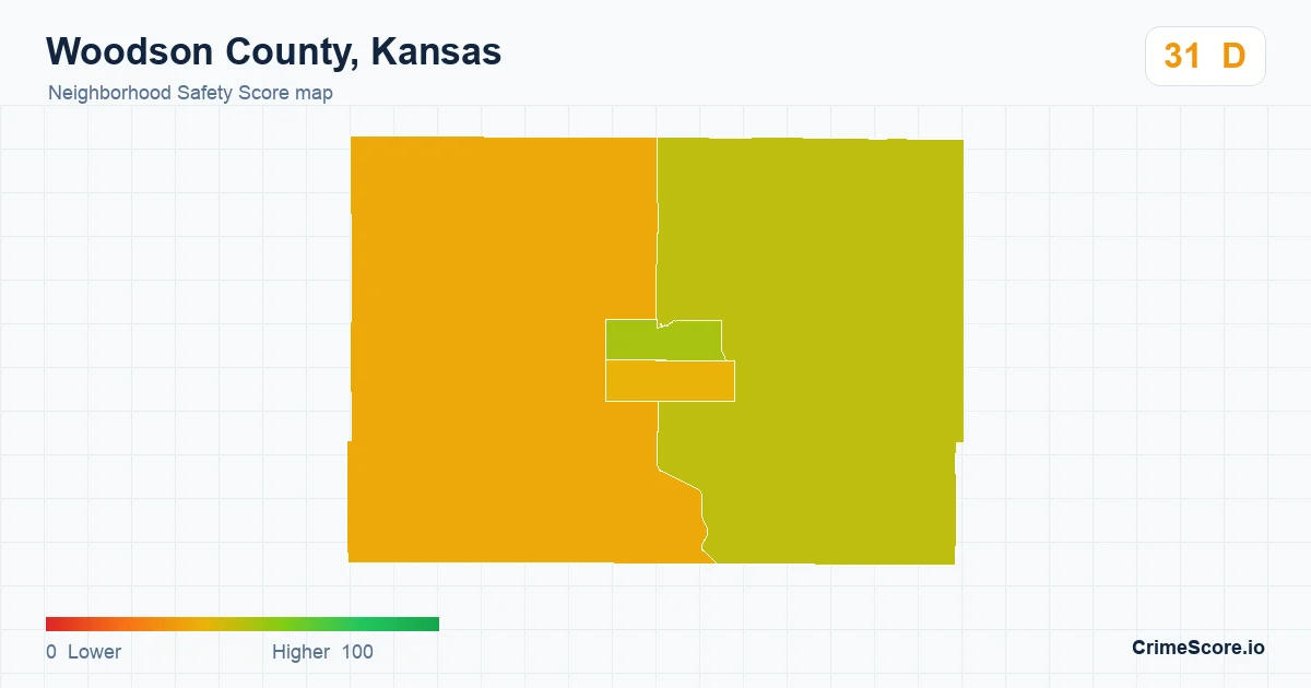 Woodson County, Kansas neighborhood Safety Score map by Census block group