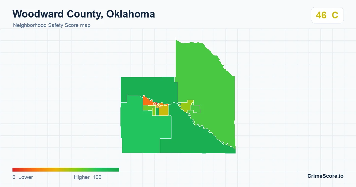 Woodward County, Oklahoma neighborhood Safety Score map by Census block group