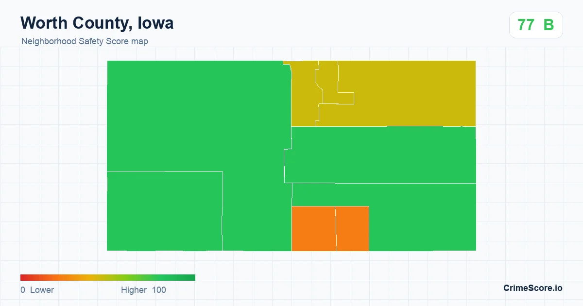 Worth County, Iowa neighborhood Safety Score map by Census block group