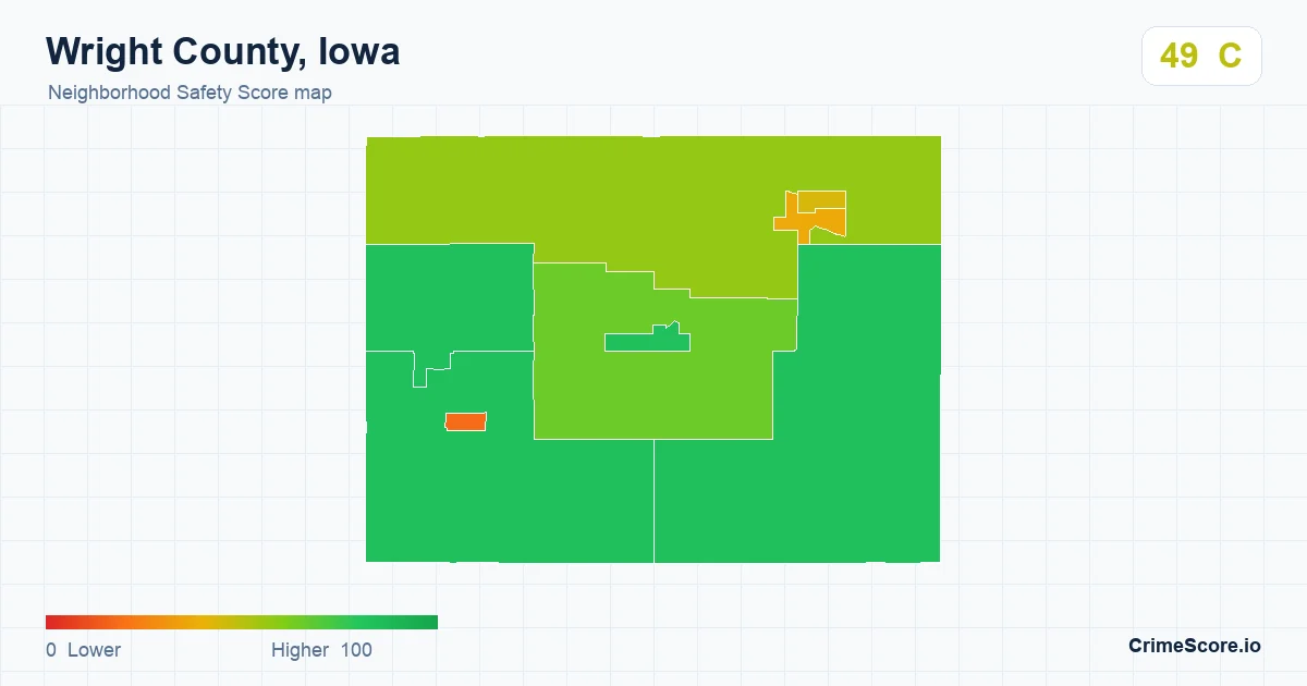 Wright County, Iowa neighborhood Safety Score map by Census block group