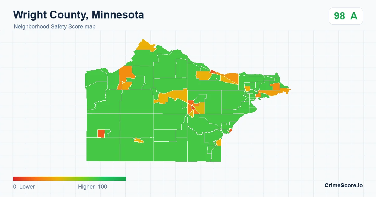 Wright County, Minnesota neighborhood Safety Score map by Census block group