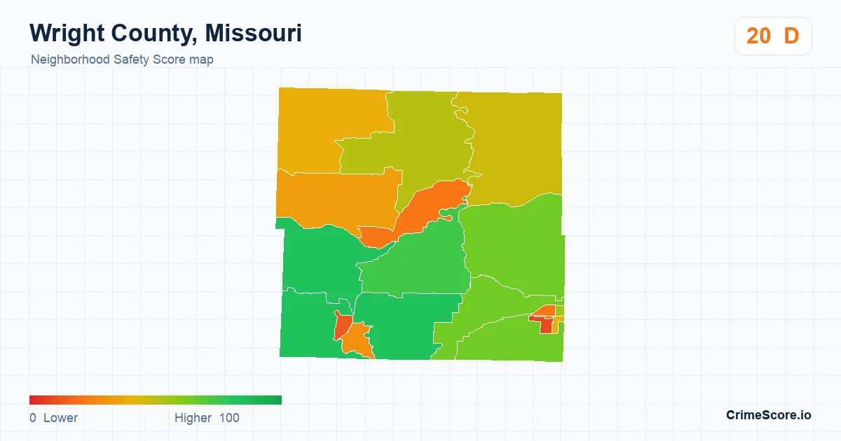 Wright County, Missouri neighborhood Safety Score map by Census block group