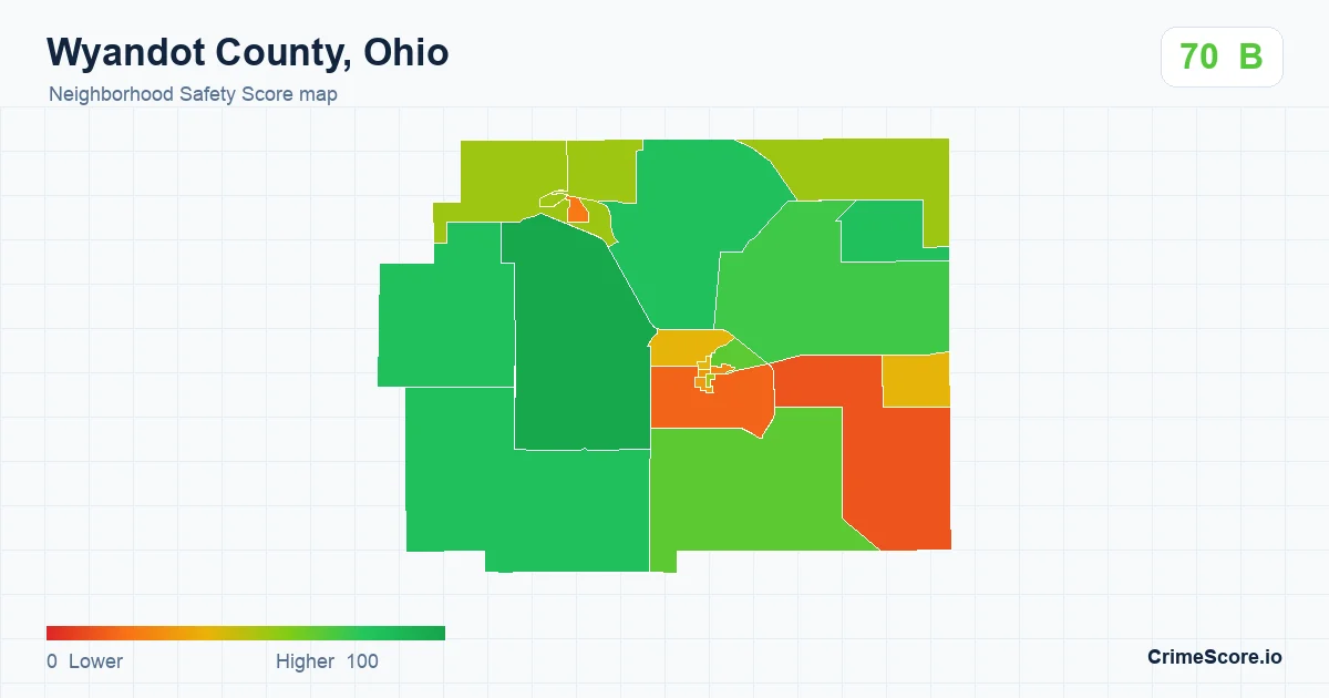 Wyandot County, Ohio neighborhood Safety Score map by Census block group