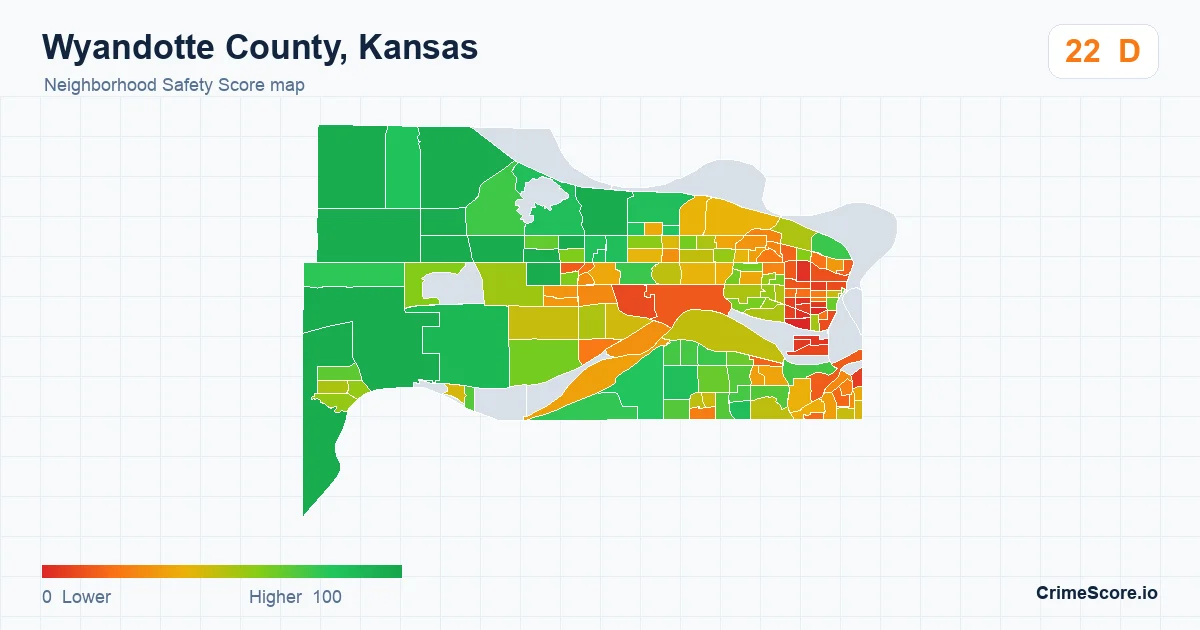 Wyandotte County, Kansas neighborhood Safety Score map by Census block group