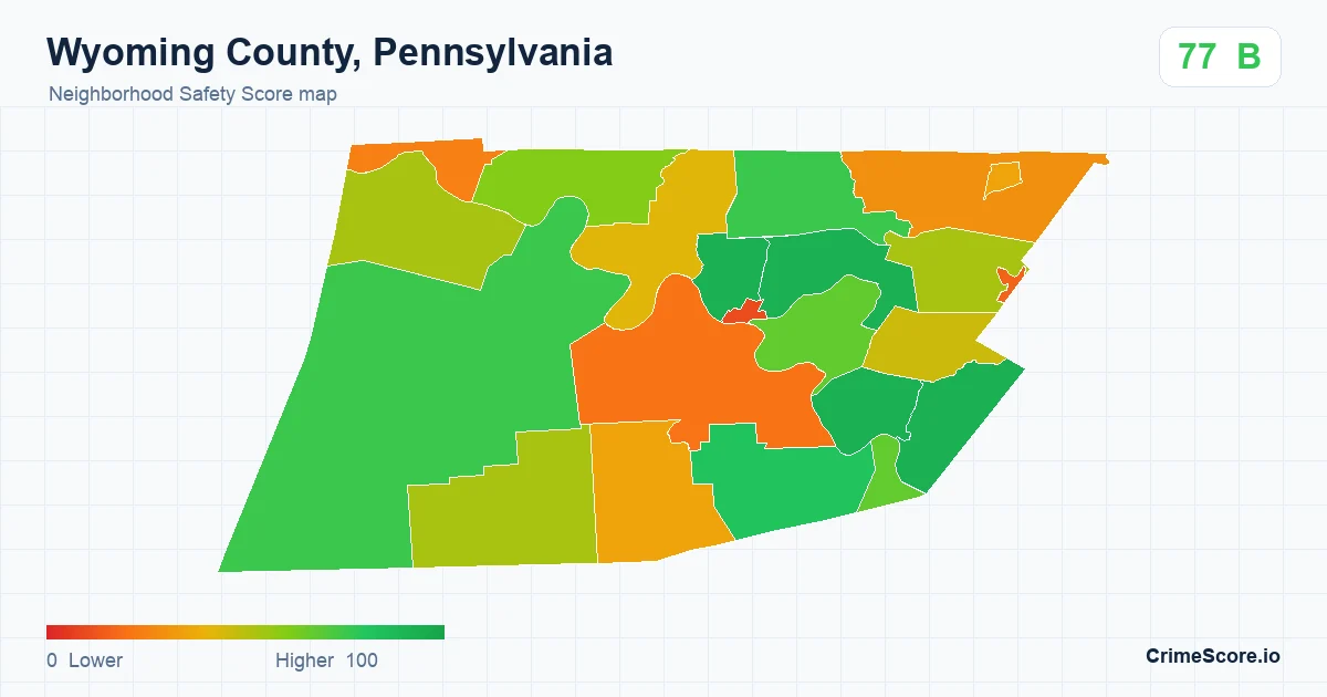 Wyoming County, Pennsylvania neighborhood Safety Score map by Census block group