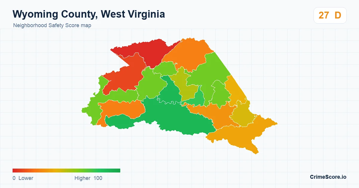 Wyoming County, West Virginia neighborhood Safety Score map by Census block group