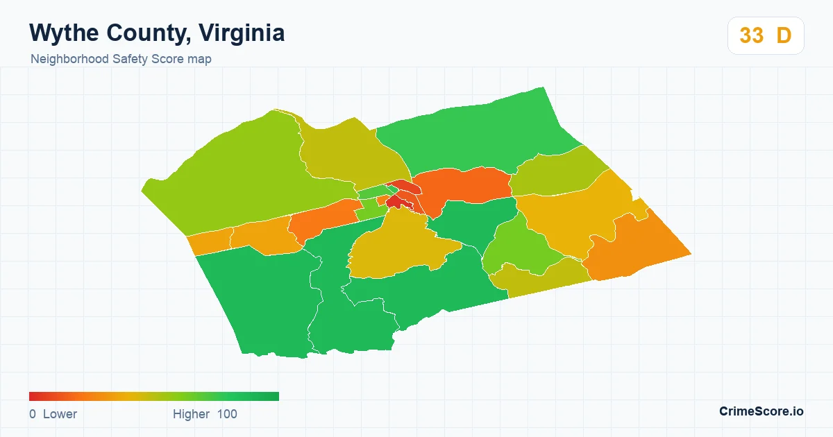 Wythe County, Virginia neighborhood Safety Score map by Census block group