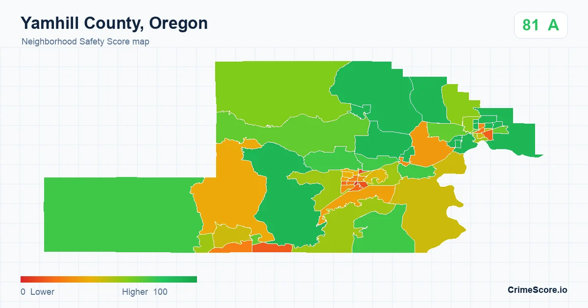 Yamhill County, Oregon neighborhood Safety Score map by Census block group