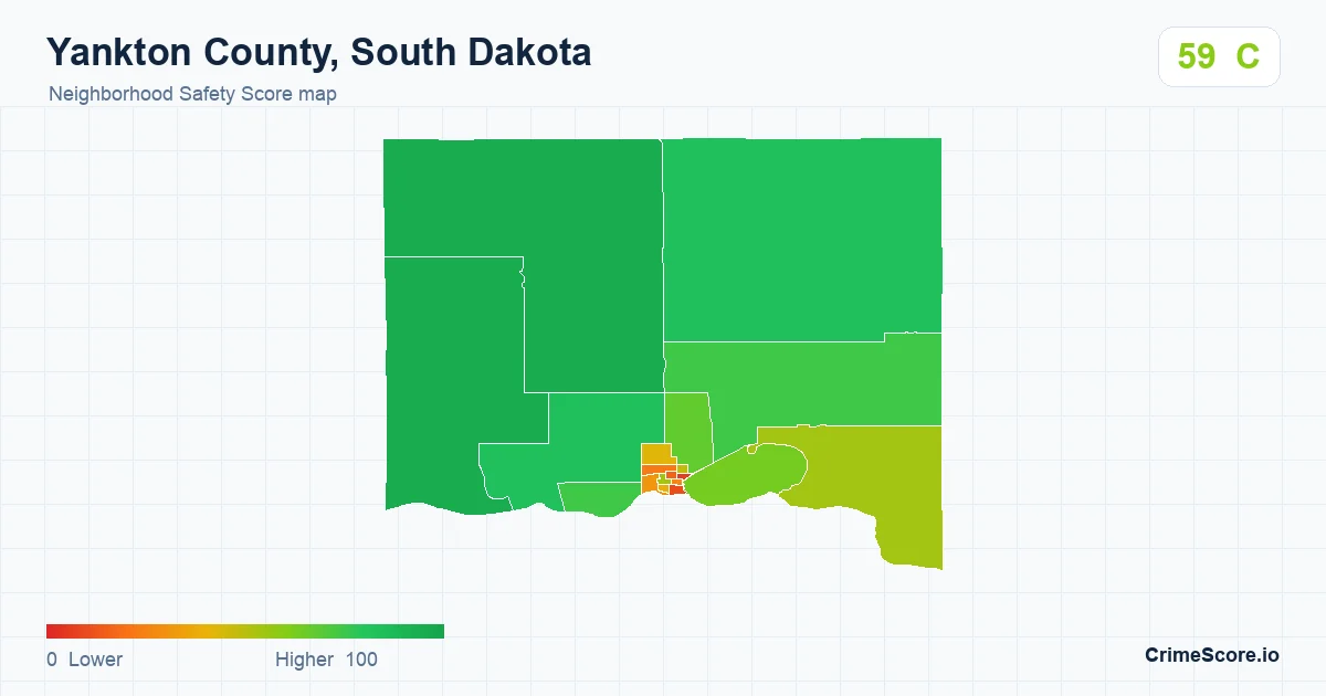 Yankton County, South Dakota neighborhood Safety Score map by Census block group