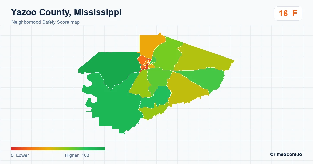 Yazoo County, Mississippi neighborhood Safety Score map by Census block group