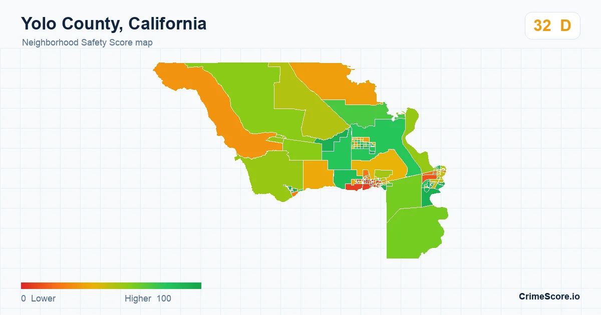 Yolo County, California neighborhood Safety Score map by Census block group