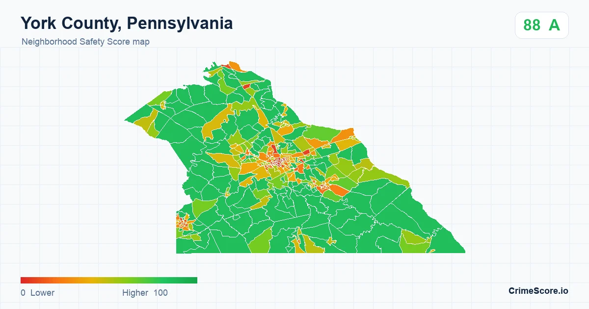 York County, Pennsylvania neighborhood Safety Score map by Census block group