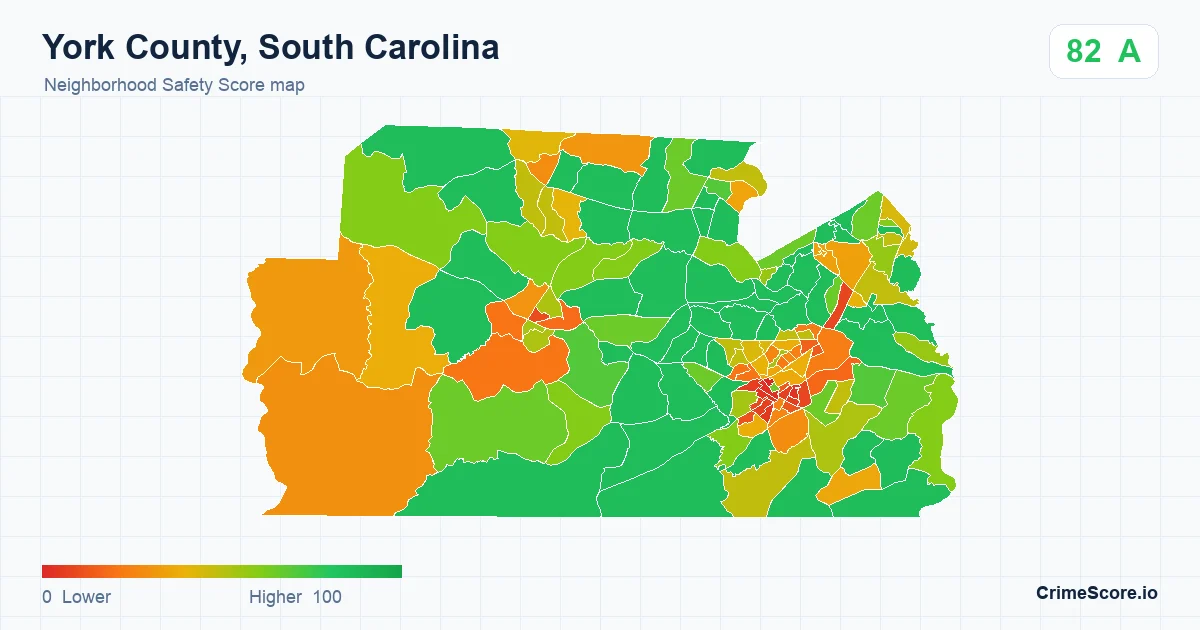 York County, South Carolina neighborhood Safety Score map by Census block group