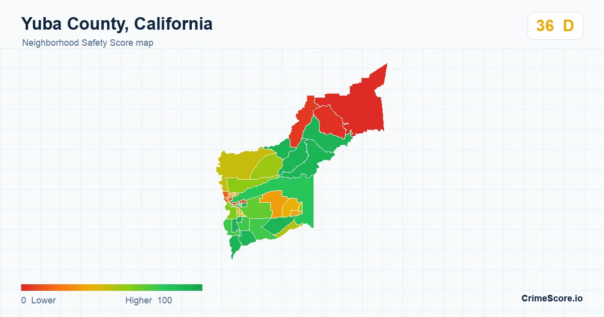 Yuba County, California neighborhood Safety Score map by Census block group