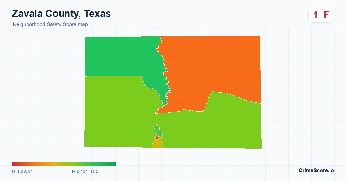 Zavala County, Texas neighborhood Safety Score map by Census block group