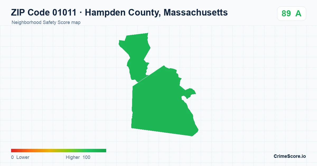 ZIP Code 01011 in Hampden County, Massachusetts neighborhood Safety Score map