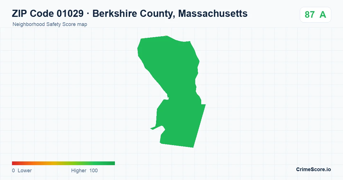 ZIP Code 01029 in Berkshire County, Massachusetts neighborhood Safety Score map