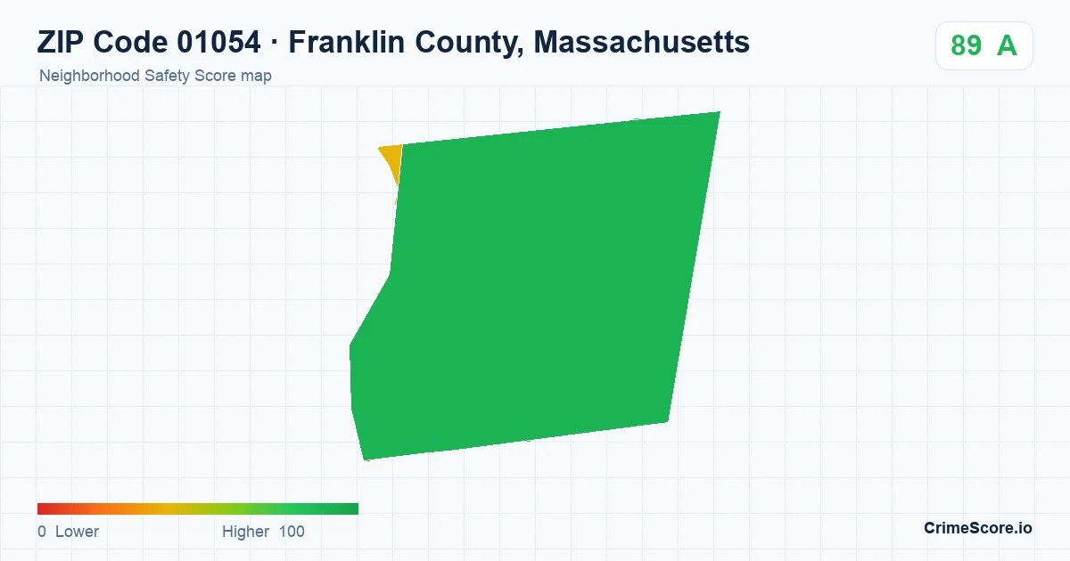 ZIP Code 01054 in Franklin County, Massachusetts neighborhood Safety Score map
