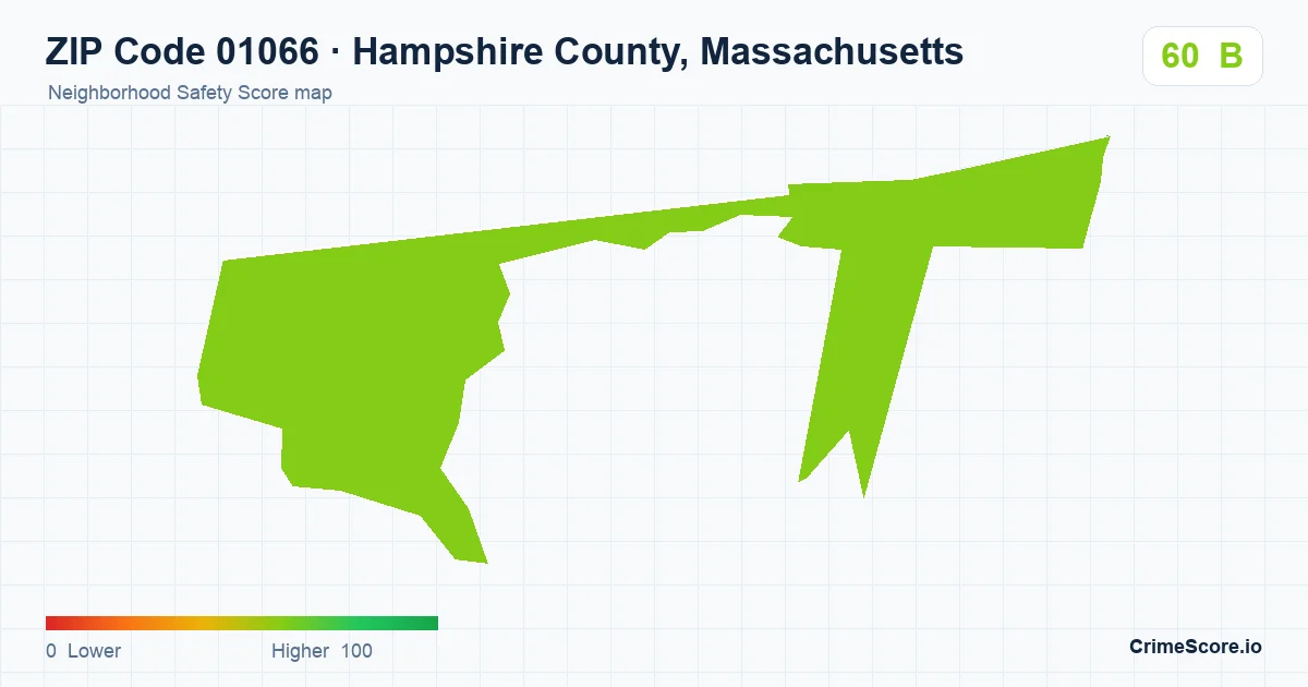 ZIP Code 01066 in Hampshire County, Massachusetts neighborhood Safety Score map