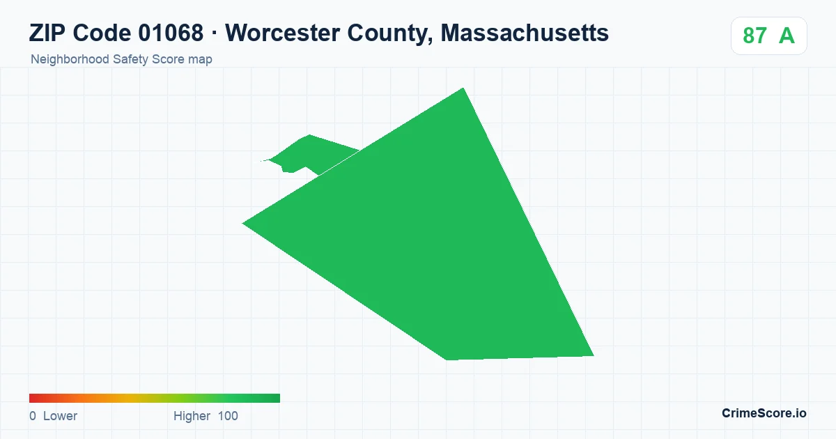 ZIP Code 01068 in Worcester County, Massachusetts neighborhood Safety Score map