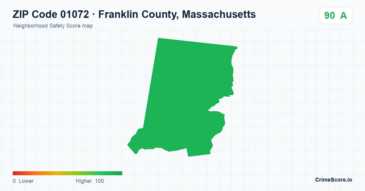 ZIP Code 01072 in Franklin County, Massachusetts neighborhood Safety Score map