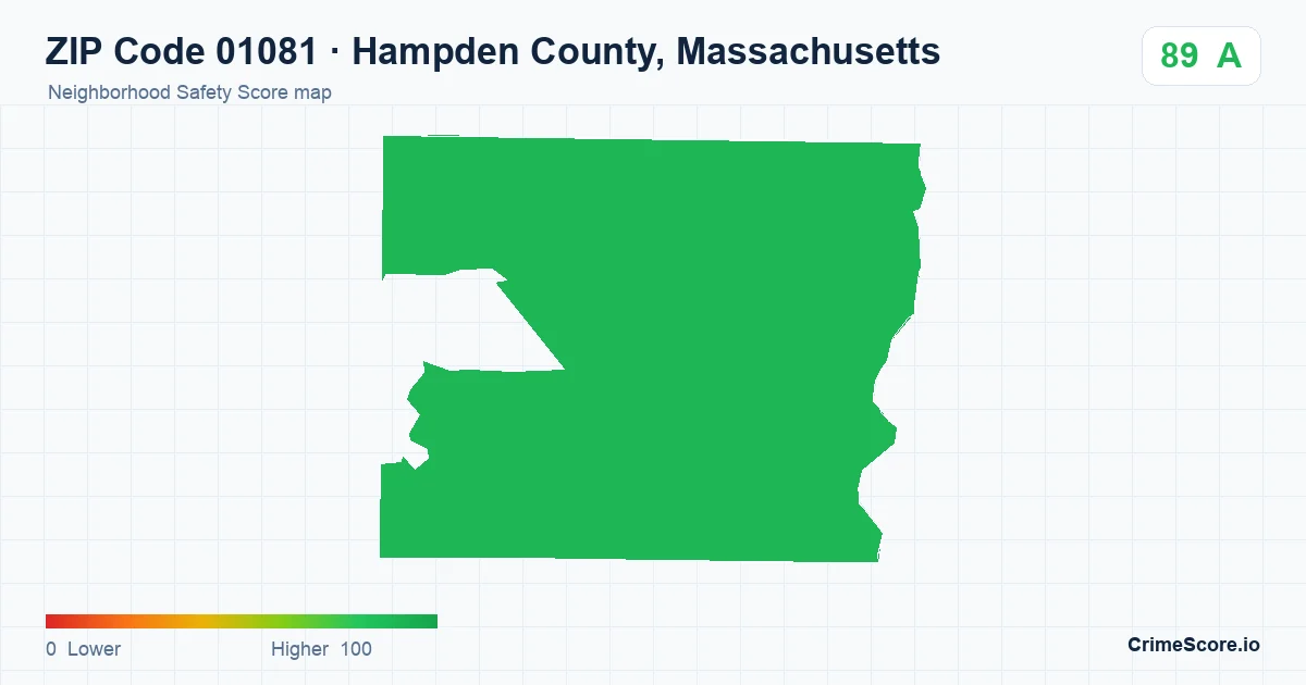 ZIP Code 01081 in Hampden County, Massachusetts neighborhood Safety Score map