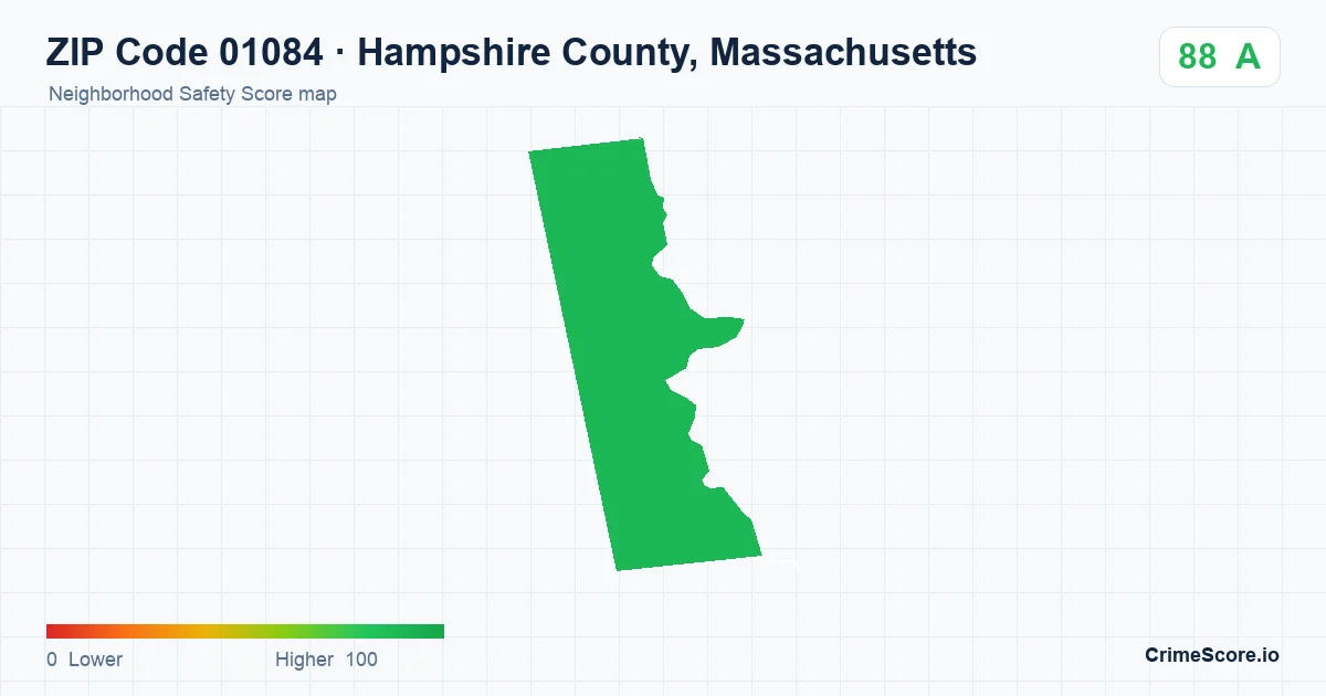 ZIP Code 01084 in Hampshire County, Massachusetts neighborhood Safety Score map
