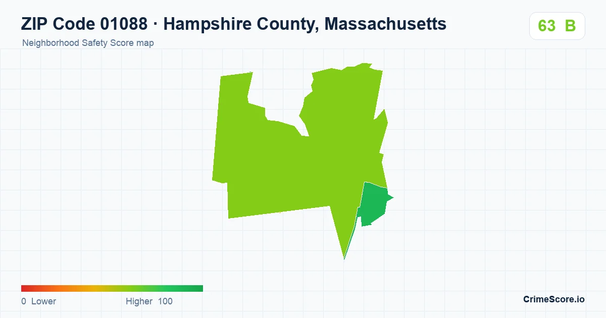 ZIP Code 01088 in Hampshire County, Massachusetts neighborhood Safety Score map