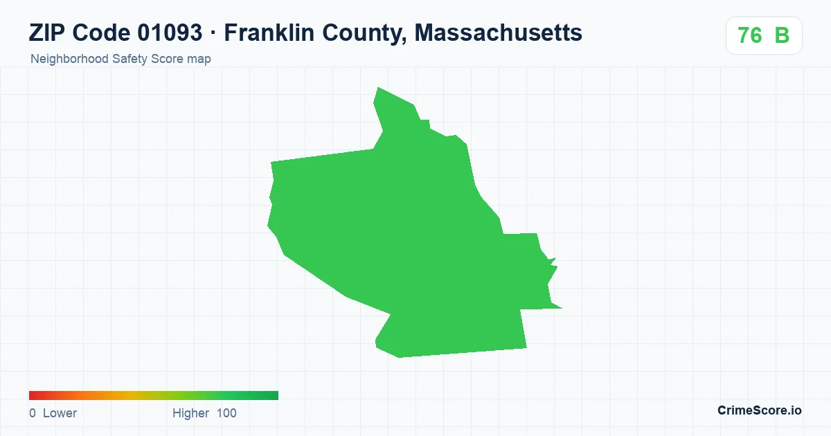ZIP Code 01093 in Franklin County, Massachusetts neighborhood Safety Score map