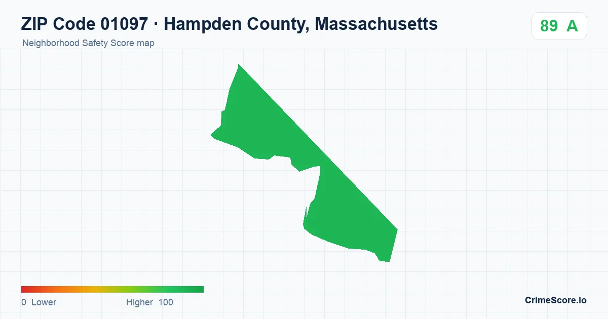 ZIP Code 01097 in Hampden County, Massachusetts neighborhood Safety Score map