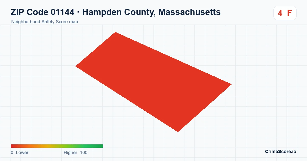 ZIP Code 01144 in Hampden County, Massachusetts neighborhood Safety Score map