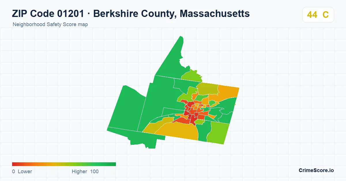 ZIP Code 01201 in Berkshire County, Massachusetts neighborhood Safety Score map