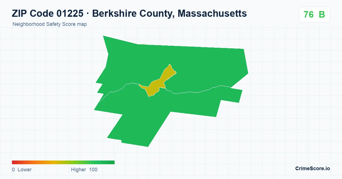 ZIP Code 01225 in Berkshire County, Massachusetts neighborhood Safety Score map