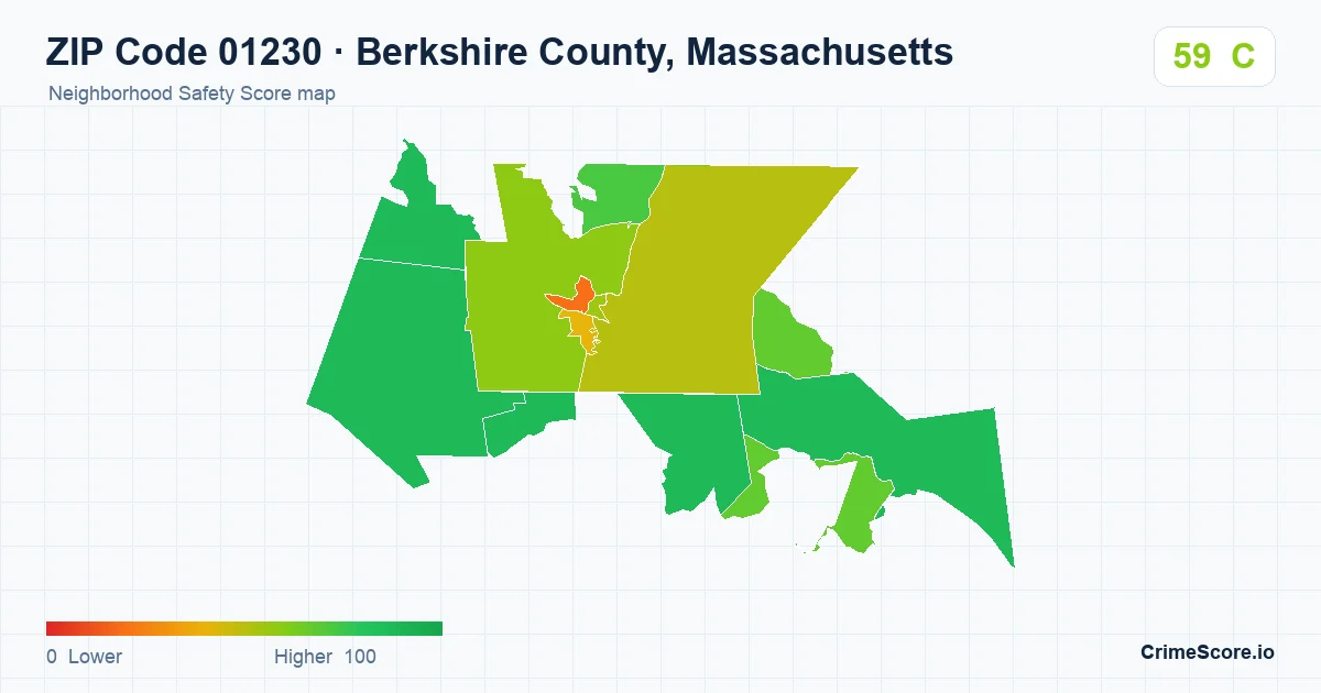 ZIP Code 01230 in Berkshire County, Massachusetts neighborhood Safety Score map