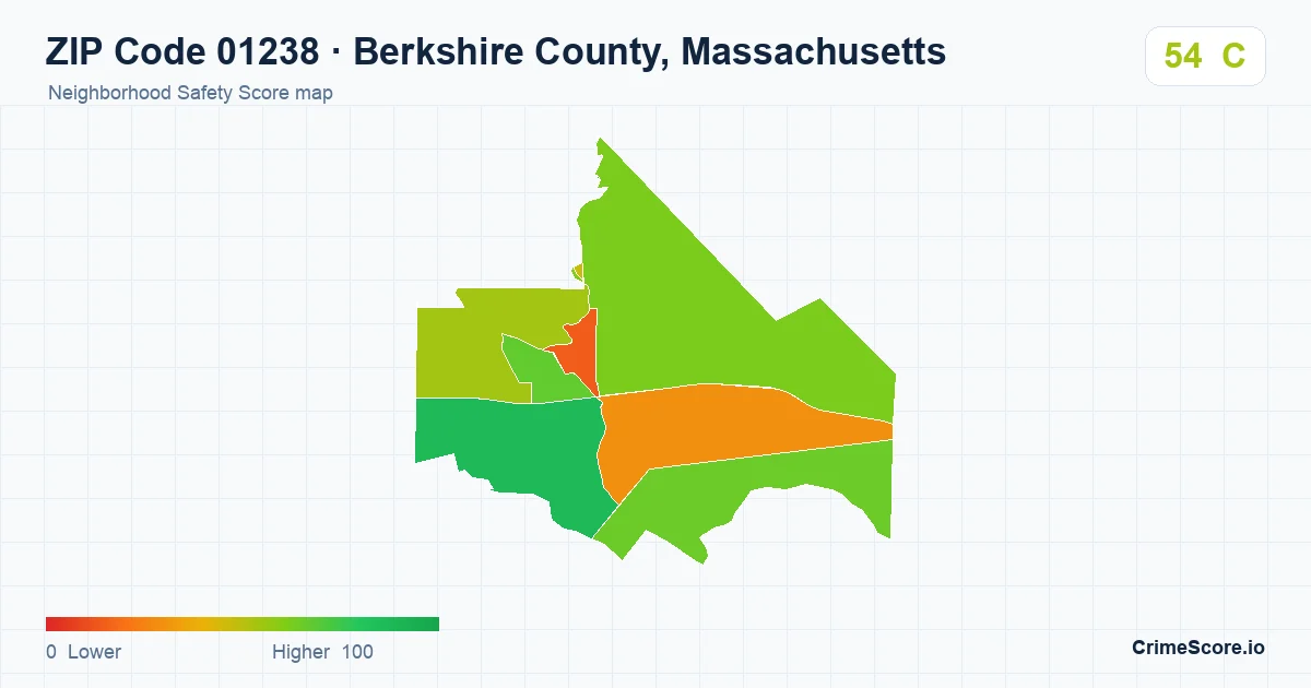 ZIP Code 01238 in Berkshire County, Massachusetts neighborhood Safety Score map
