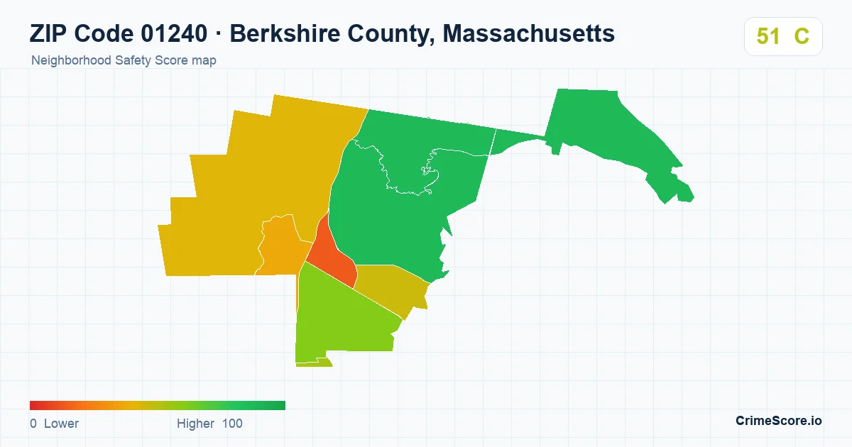 ZIP Code 01240 in Berkshire County, Massachusetts neighborhood Safety Score map