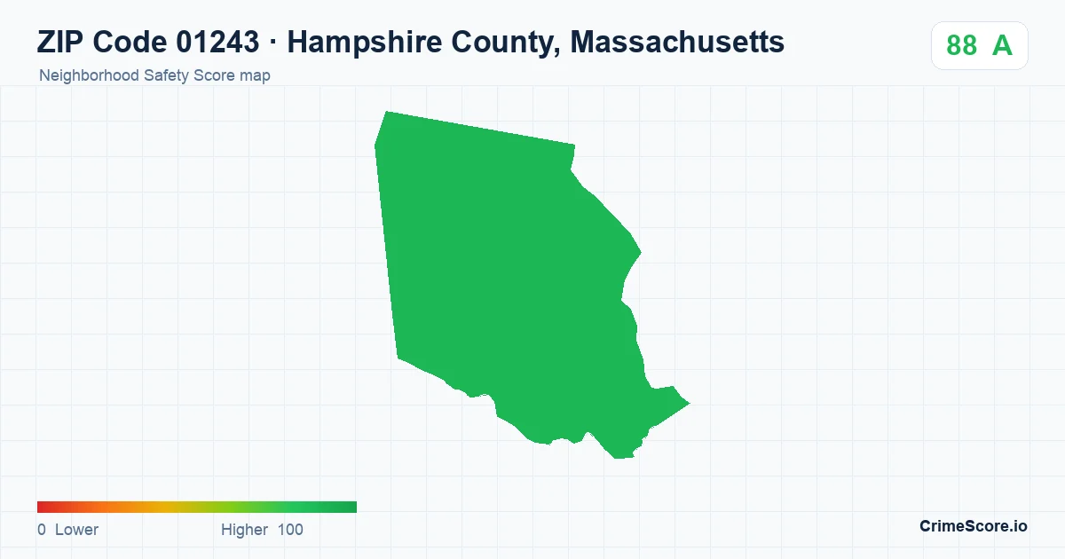 ZIP Code 01243 in Hampshire County, Massachusetts neighborhood Safety Score map