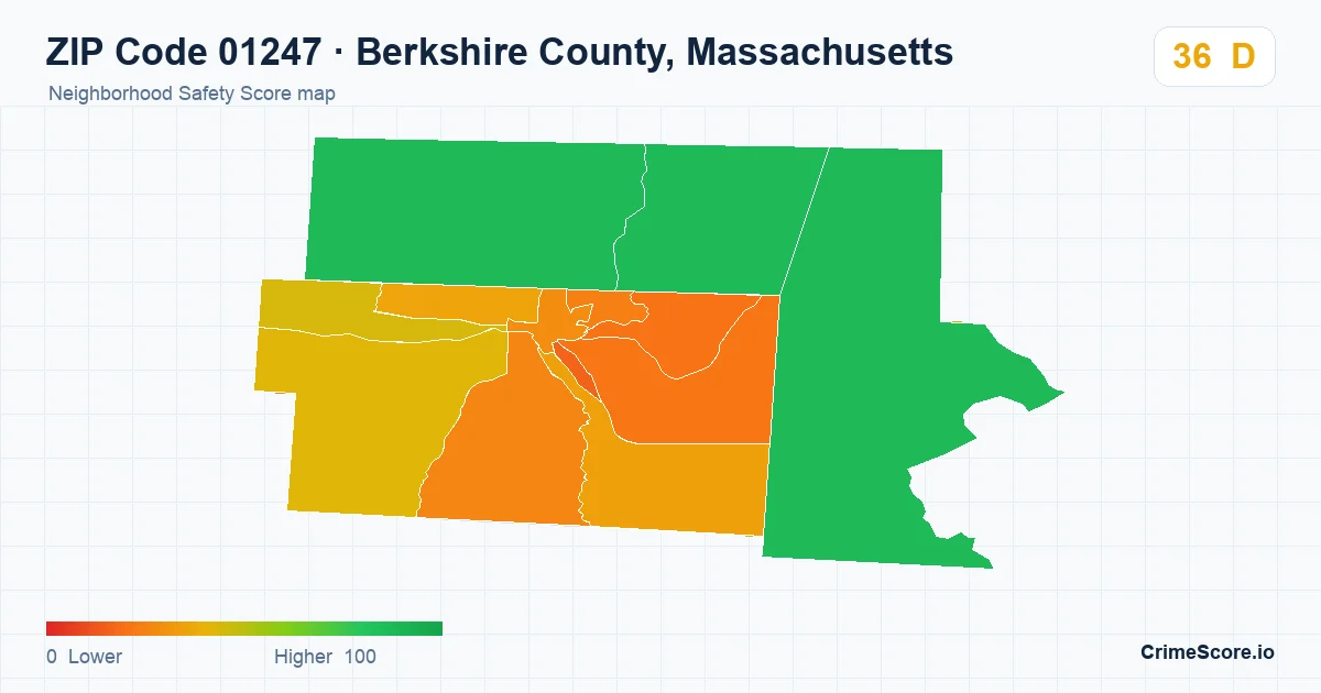ZIP Code 01247 in Berkshire County, Massachusetts neighborhood Safety Score map