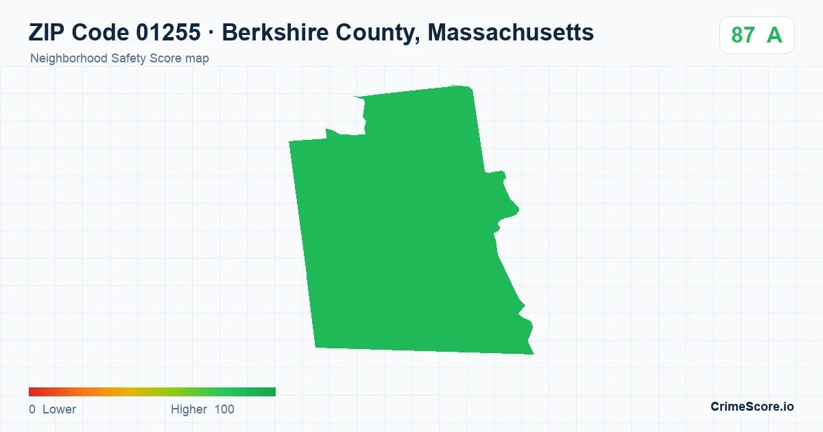 ZIP Code 01255 in Berkshire County, Massachusetts neighborhood Safety Score map