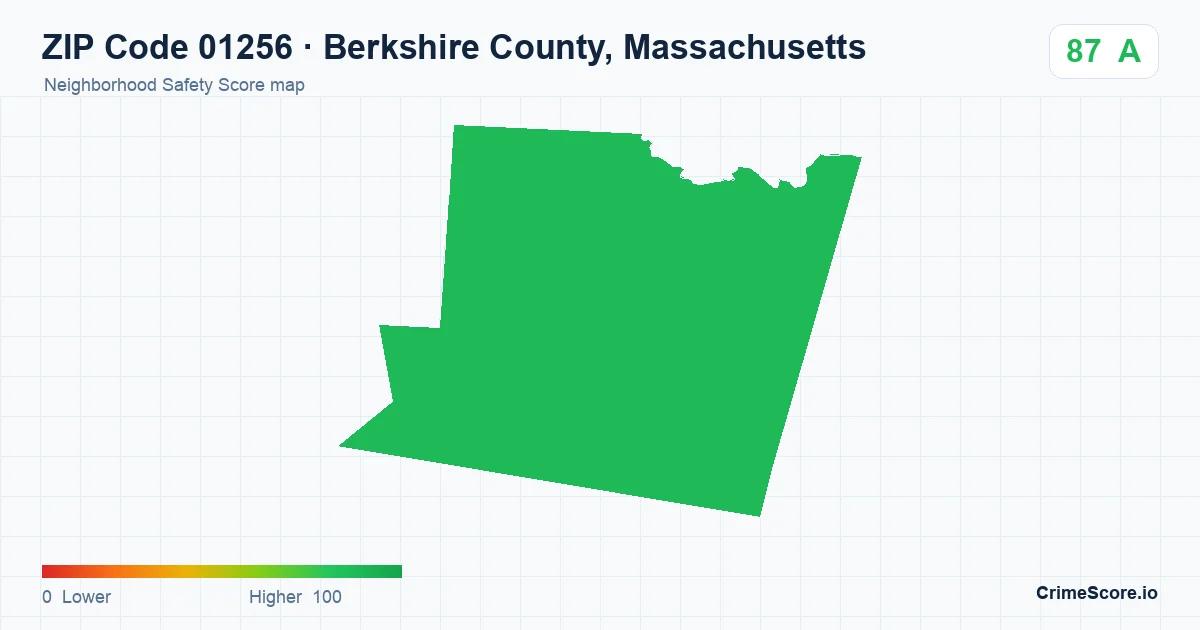 ZIP Code 01256 in Berkshire County, Massachusetts neighborhood Safety Score map