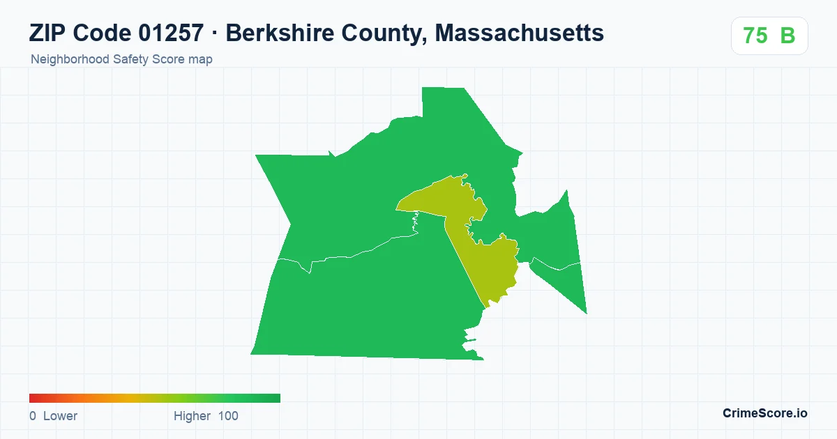 ZIP Code 01257 in Berkshire County, Massachusetts neighborhood Safety Score map