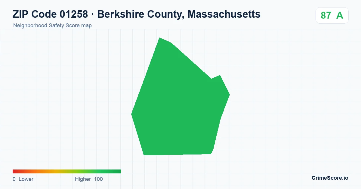 ZIP Code 01258 in Berkshire County, Massachusetts neighborhood Safety Score map