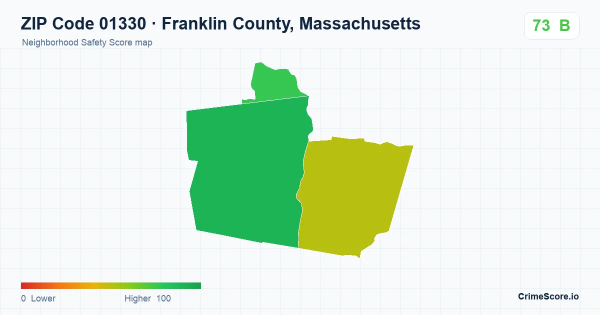 ZIP Code 01330 in Franklin County, Massachusetts neighborhood Safety Score map