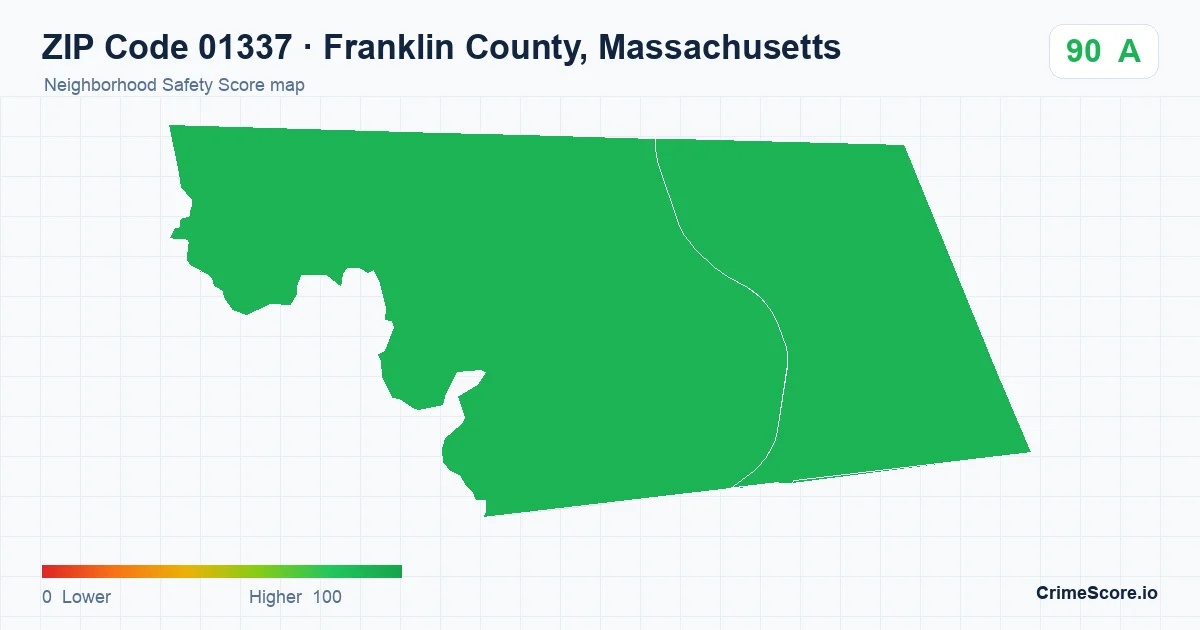 ZIP Code 01337 in Franklin County, Massachusetts neighborhood Safety Score map
