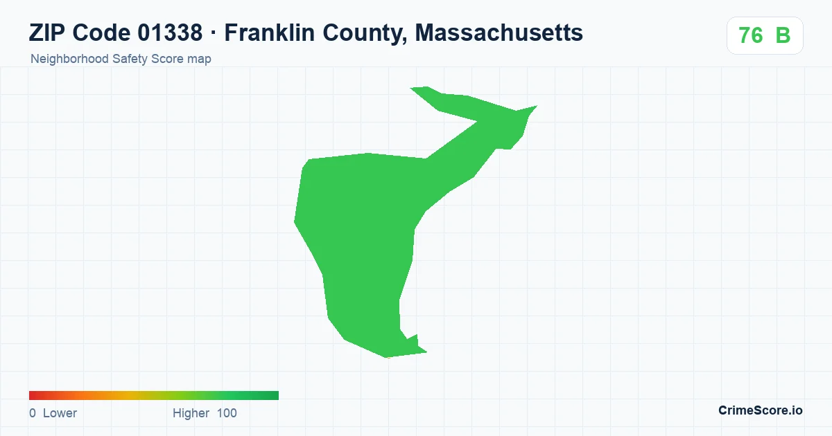 ZIP Code 01338 in Franklin County, Massachusetts neighborhood Safety Score map