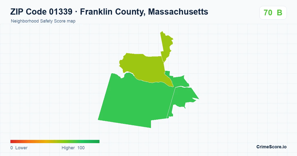 ZIP Code 01339 in Franklin County, Massachusetts neighborhood Safety Score map